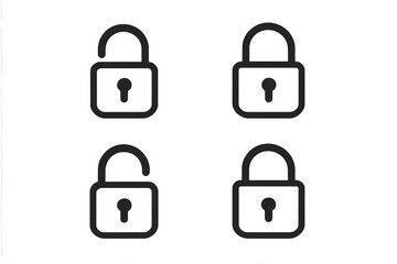 Collection of simple lock icons showcasing open and closed padlock designs for security concepts