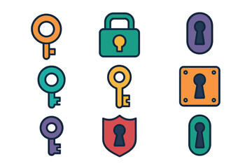 Colorful keys and locks design for security concepts and illustrations
