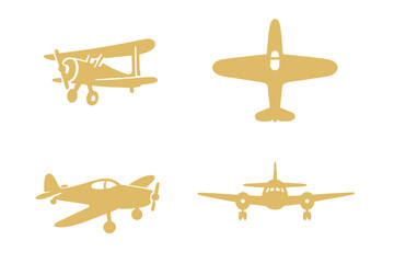 Vintage airplane silhouettes set in simple design with four distinct aircraft from different eras