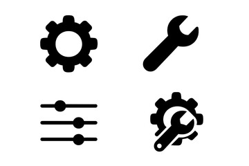 Various symbols representing engineering, tools, and adjustments commonly used in technical fields