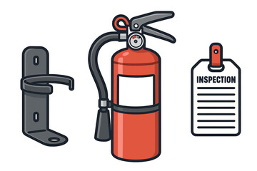 Obraz premium Fire extinguisher with inspection tag and mounting bracket displayed against a plain background