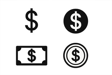 Various dollar signs and currency symbols on a plain background showing different representations of money