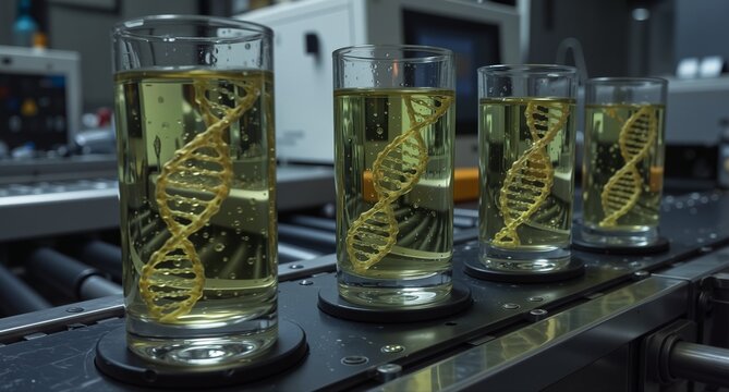 dna helix samples in test tubes within a modern laboratory setting for science and research concepts.