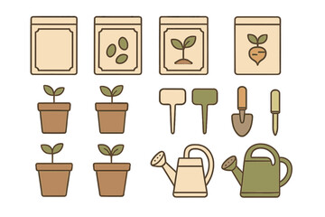 Gardening supplies and seeds displayed for planting and nurturing indoor plants during spring season