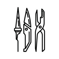 Assorted Hand Tools Line Icon Set