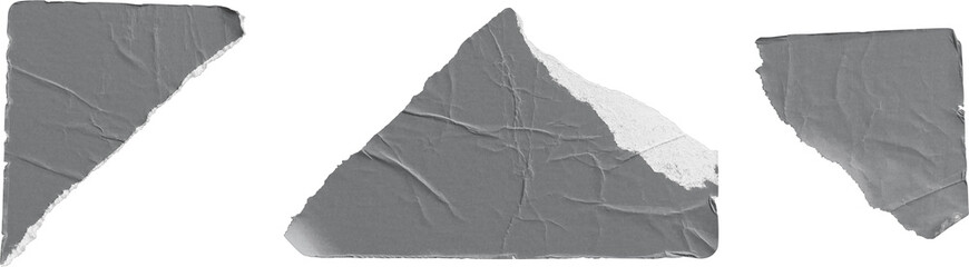 Grey Torn Paper Sticker Pieces isolated on transparent background