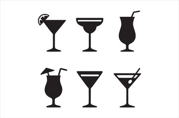Black silhouette icons depicting various types of cocktail glasses