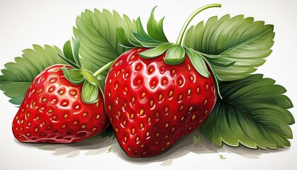 strawberry with leaves isolated on white background generative ai
