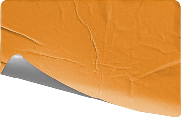 Orange Lower-Left Corner Sticker Curl with Strong Shadow isolated on transparent background
