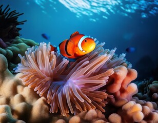 unique and colorful clownfish perched on vibrant coral