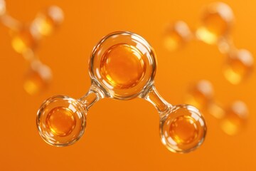 Molecular Fusion: A detailed, close-up look at a molecular structure against a vibrant orange backdrop, emphasizing the intricate bonds of the scientific world.