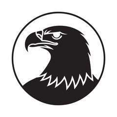 Black silhouette of an eagle head in a circle emblem