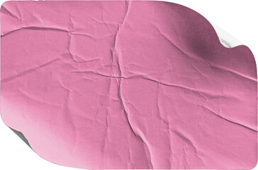 Pink Crumpled Sticker with Top-Right Folded Corner isolated on transparent background