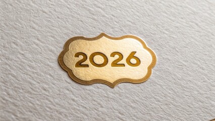 Gold foil 2026 sticker mockup on neutral paper texture