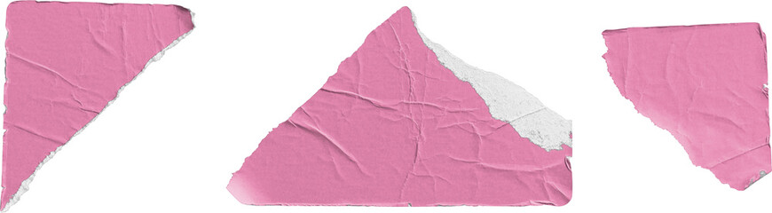 Pink Torn Paper Sticker Pieces isolated on transparent background