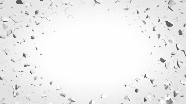 Seamless loop of a clean white geometric surface shattering into thousands of sharp digital fragments that fade into nothingness ice, clean, thousands of sharp digital fragments