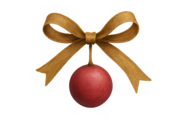 Golden bow holding red christmas bauble decoration