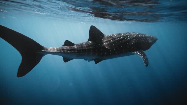 Whale shark swimming in blue ocean