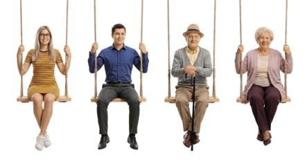 Generations on Swings A Visual Representation of Family Bonds Across Different Ages Smiling