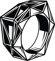 Christmas Black Geometric Abstract Ring Design with Faceted Polygonal Structure on White Background illustration