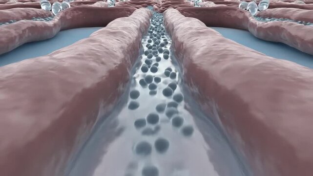 Lymphatic ducts merging into larger vessels, fluid carrying immune cells through increasingly wide channels, valves are seen closing with gentle precision, preventing backflow