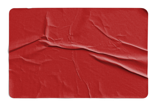 Red Sticker with Horizontal Creases and Folded Texture
