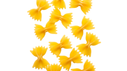 Farfalle pasta group falling down isolated on transparent background
