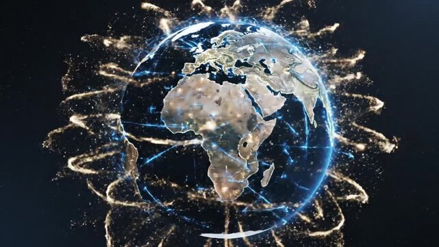 Earth glowing with interconnections and particles