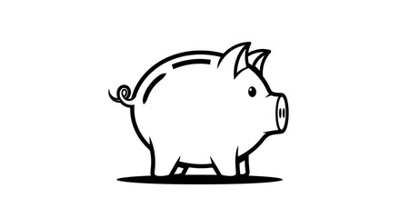 Obraz premium Black and white simplistic cartoon style line art piggy bank illustration for economy themes