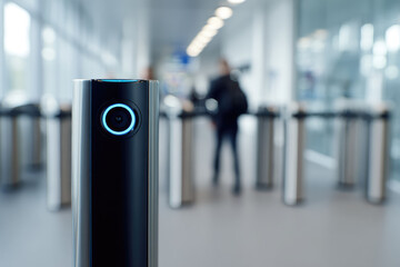 Iris scanner technology enhances eye security in modern building entrance with biometric access control creating futuristic and safe environment for authorized personnel