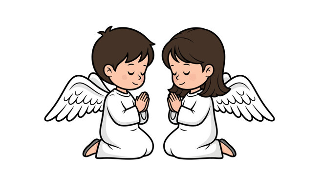 Cartoon angels in prayer representing purity hope and spiritual protection for children