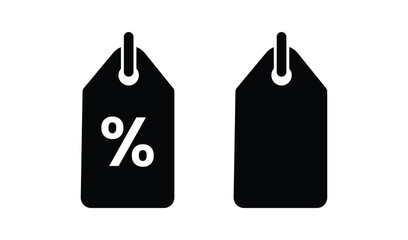 Black silhouette of two price tags one with a percentage symbol