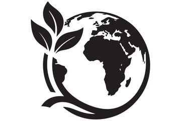 Black and white earth silhouette with plant sprout background
