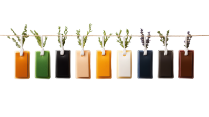 Colorful Car Air Fresheners with Herbs, Transparent Background