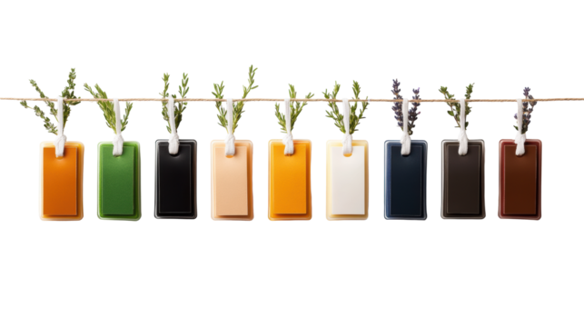 Colorful Car Air Fresheners with Herbs, Transparent Background
