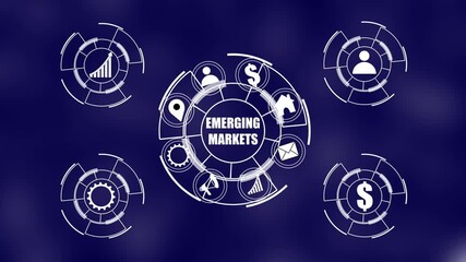 ''EMERGING MARKETS'' Return on investment financial growth concept. Business Technology. on investment concept with financial growth and business strategy icon. 4k video