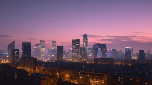 Aerial footage of Beijing CBD at dusk [4K time-lapse]