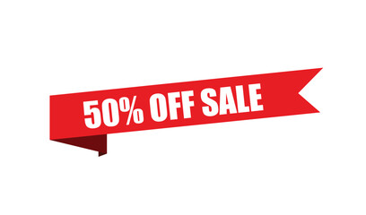 Red banner with 50 percent off sale text for promotions