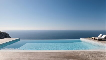 Fototapeta premium Infinity Pool Overlooking the Ocean on a Sunny Day.