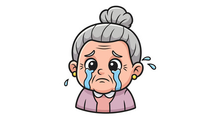 Fototapeta premium Cartoon depiction of a distressed elderly woman, displaying sadness through tears and facial
