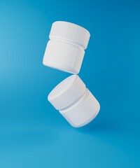 Two White Product Jars Mockup on Blue Background