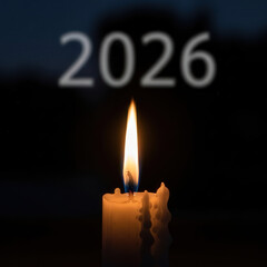 Single candle glow with subtle 2026 text in the background