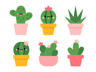 Charming Collection of Whimsical Potted Cacti and Succulents Bringing Joyful Botanical Vibes with Playful Designs and Soft Pastel Colors