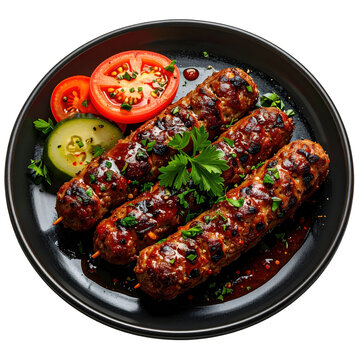 A juicy Pljeskavica patty with melted kajmak and grilled onions, isolated on white background.