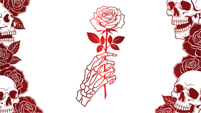 ROSES and skull hands on white background for valentine's day	