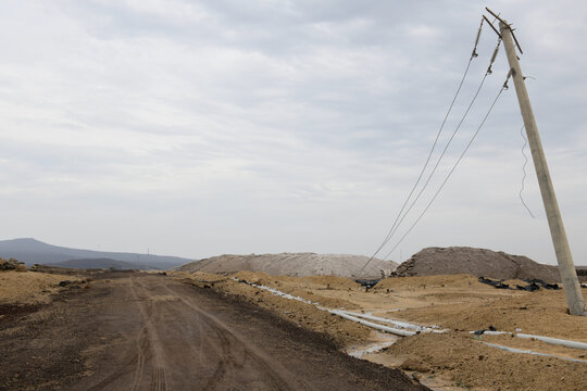 Landscape of electricity line destroyed by a hurricane at Afdera in Ethiopia