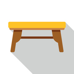 Yellow bench with wooden frame and legs creating a simple flat design icon
