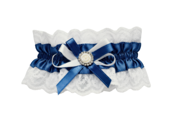 Blue And White Satin Lace Garter With Rhinestone Bow Accent Elegant Bridal Accessory
