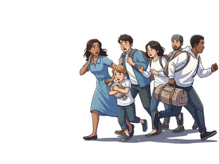 Group of People Running in Fear Illustration.