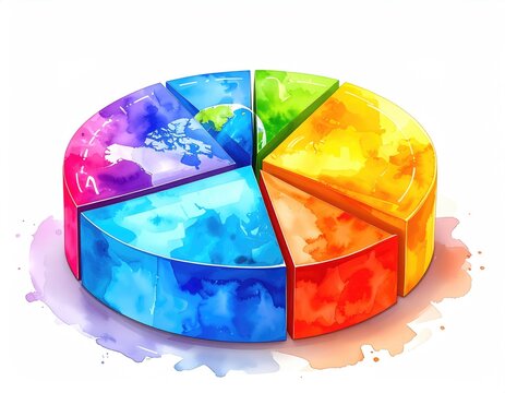 Colorful pie chart segmented with watercolor texture